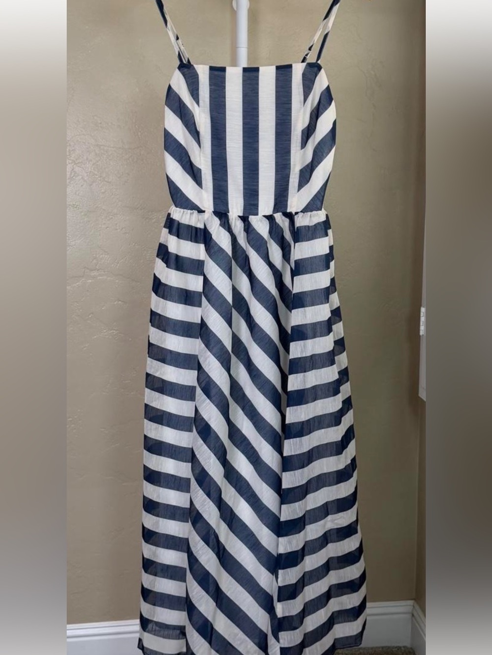 Commense Navy & White Striped Spaghetti‑Strap Maxi Dress - Picture 2 of 3